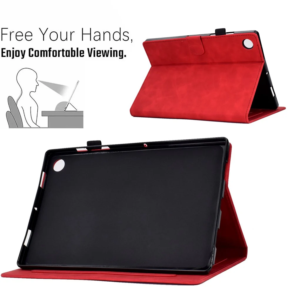 For Lenovo Tab M10 Plus Auto Sleep / Wake Up Smart Tablet Protection Cover Stand Built-in Card Slots Imprinted Pattern Leather Case - Red - Image 6