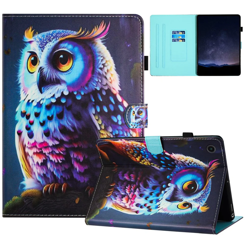For Lenovo Tab M10 Plus Case Pattern Printing PU Leather Drop-Proof Tablet Stand Cover - Owl
