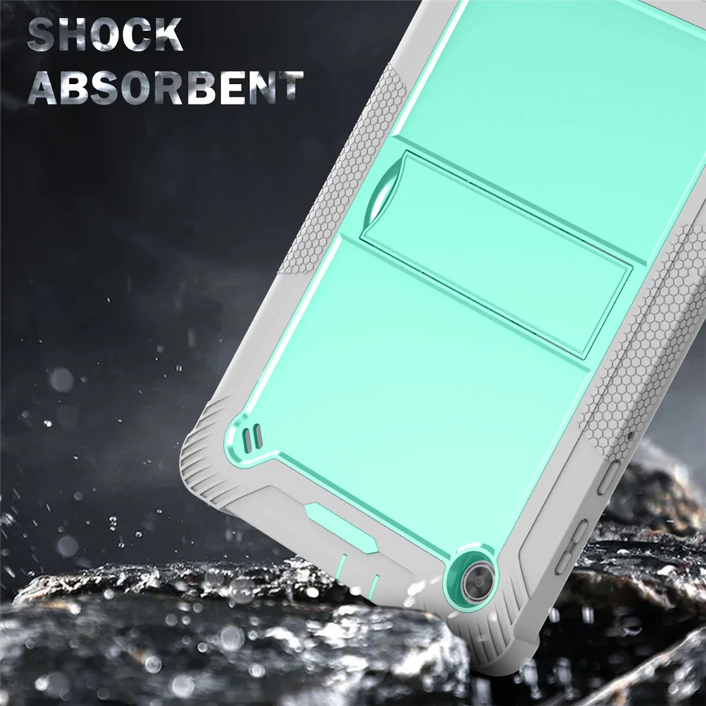 For Lenovo Tab M10 Plus Kickstand Tablet Case Silicone + PC Rugged Kids Protective Cover - Grey+Mint Green - Image 5
