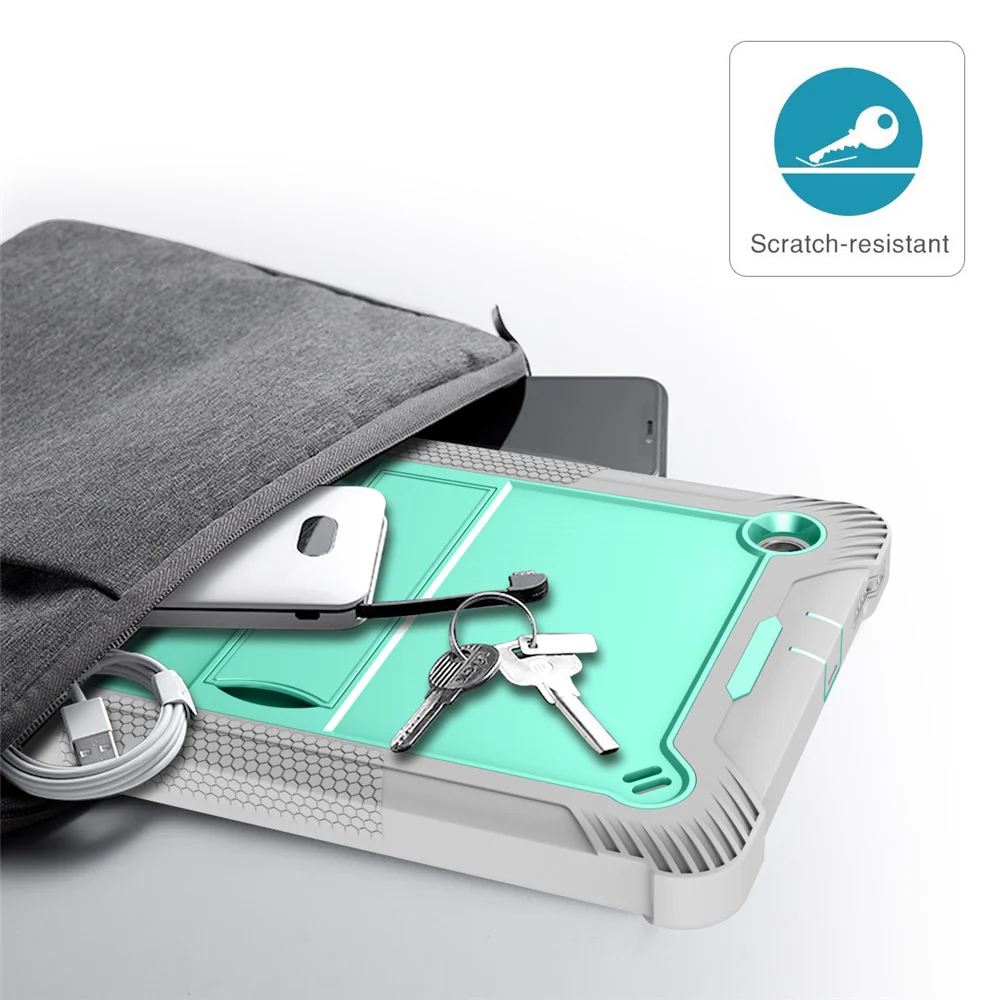 For Lenovo Tab M10 Plus Kickstand Tablet Case Silicone + PC Rugged Kids Protective Cover - Grey+Mint Green - Image 8