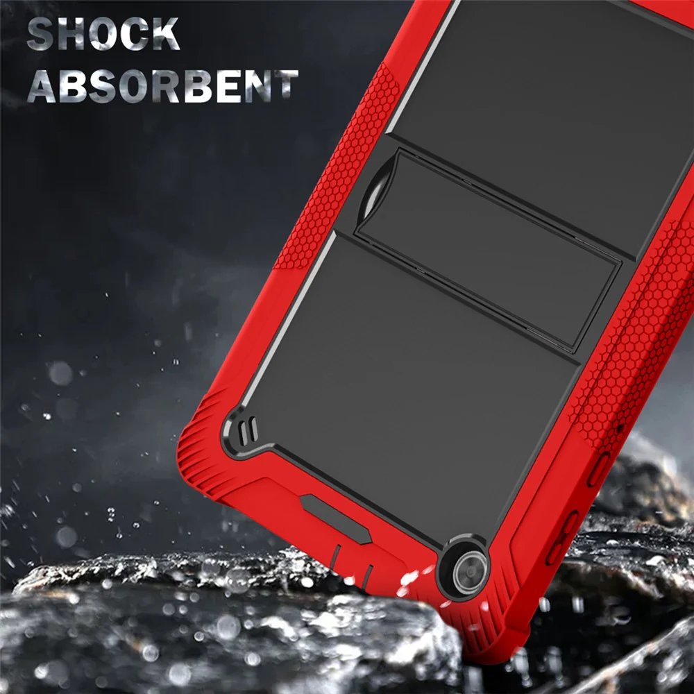For Lenovo Tab M10 Plus Kickstand Tablet Case Silicone + PC Rugged Kids Protective Cover - Red+Black - Image 5
