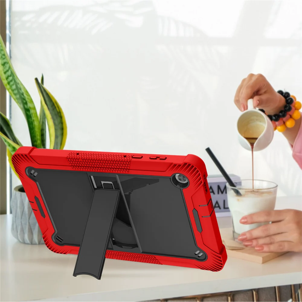 For Lenovo Tab M10 Plus Kickstand Tablet Case Silicone + PC Rugged Kids Protective Cover - Red+Black - Image 7