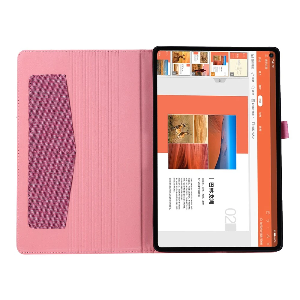 For Lenovo Tab M10 Plus Leather Case Scratch Resistant Flip Tablet Cover with Stand Card Slots - Pink - Image 2