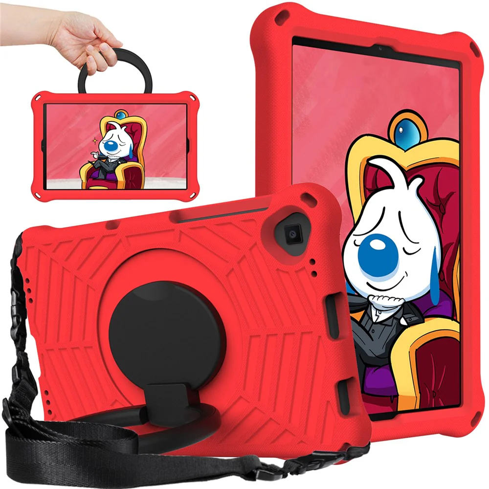 For Lenovo Tab M10 Plus / Tab M10 FHD Plus TB-X606F Spider Web Texture Rugged Protective Cover EVA Kickstand Hand Grip Kid-Proof Tablet Case with Shoulder Strap - Red