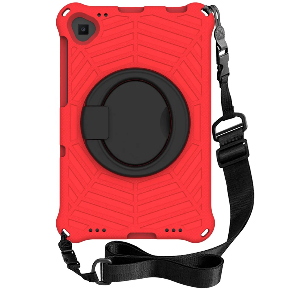 For Lenovo Tab M10 Plus / Tab M10 FHD Plus TB-X606F Spider Web Texture Rugged Protective Cover EVA Kickstand Hand Grip Kid-Proof Tablet Case with Shoulder Strap - Red - Image 2