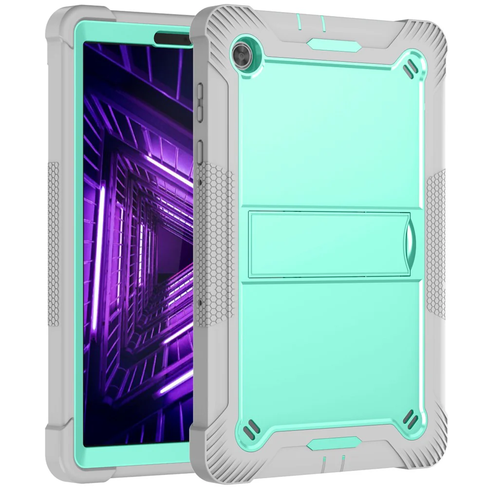 For Lenovo Tab M10 Plus TB-X606 Kickstand Shockproof Cover Silicone + PC Tablet Case - Grey+Mint Green - Image 8