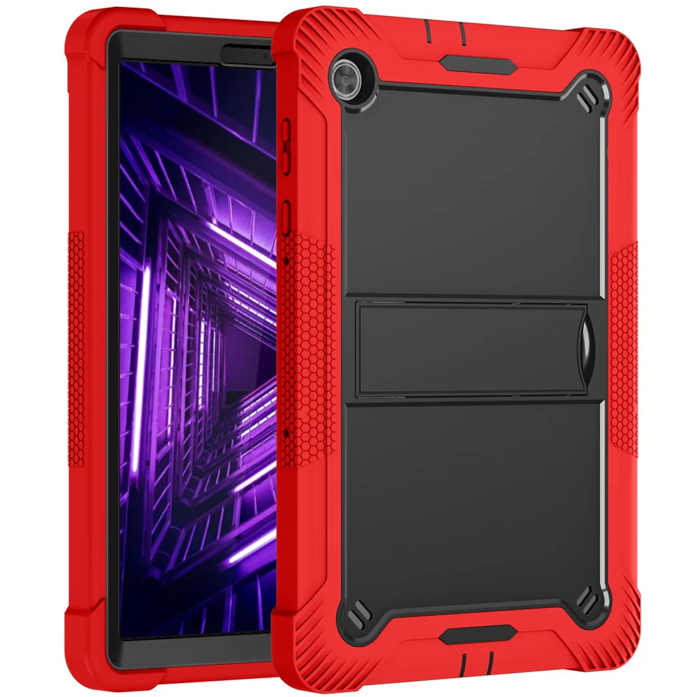 For Lenovo Tab M10 Plus TB-X606 Kickstand Shockproof Cover Silicone + PC Tablet Case - Red+Black - Image 8