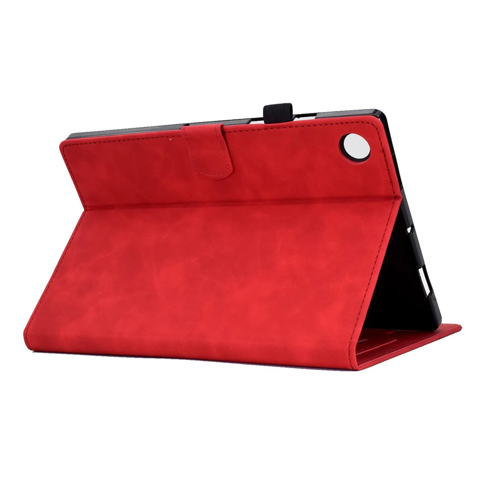 For Lenovo Tab M10 Plus TB-X606F Butterfly Flower Pattern Imprinted PU Leather Folio Case Stitching Line Card Holder Stand Smart Tablet Cover - Red - Image 4