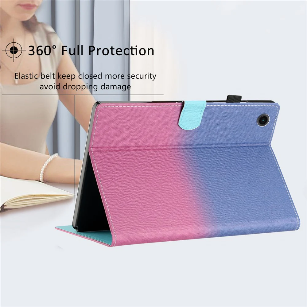 For Lenovo Tab M10 Plus TB-X606F Gradient PU Leather Card Holder Tablet Cover Flip Stand Anti-drop Case - Blue / Rose - Image 6