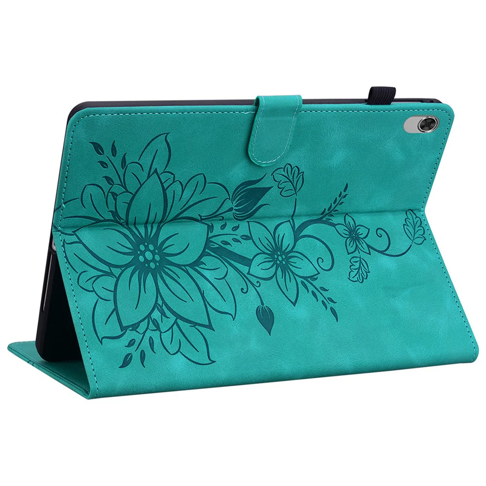 For Lenovo Tab M10 Plus TB-X606F / TB-X606X Case PU Leather Lily Flower Pattern Stand Tablet Cover - Green - Image 4