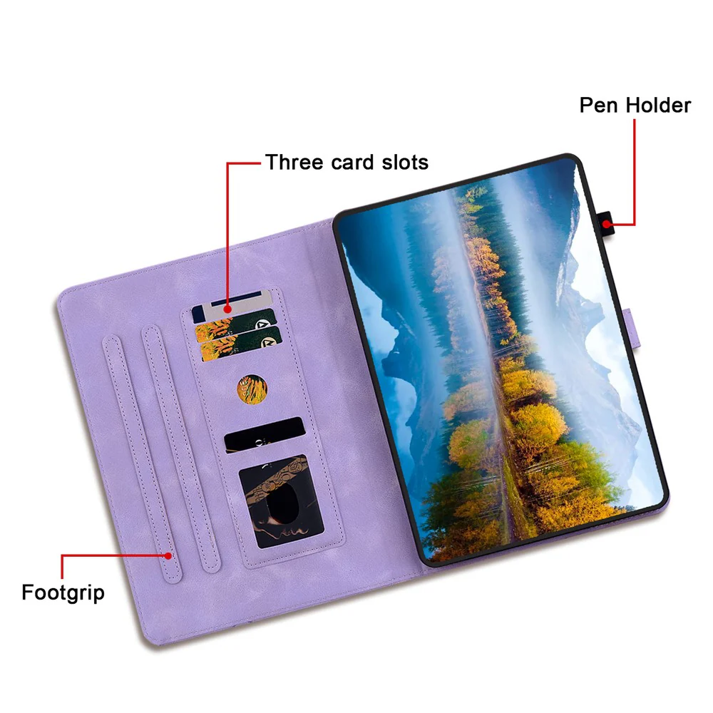 For Lenovo Tab M10 TB-X605F Tablet Case Leather Lily Flower Imprint Cover with Card Slots - Purple - Image 6