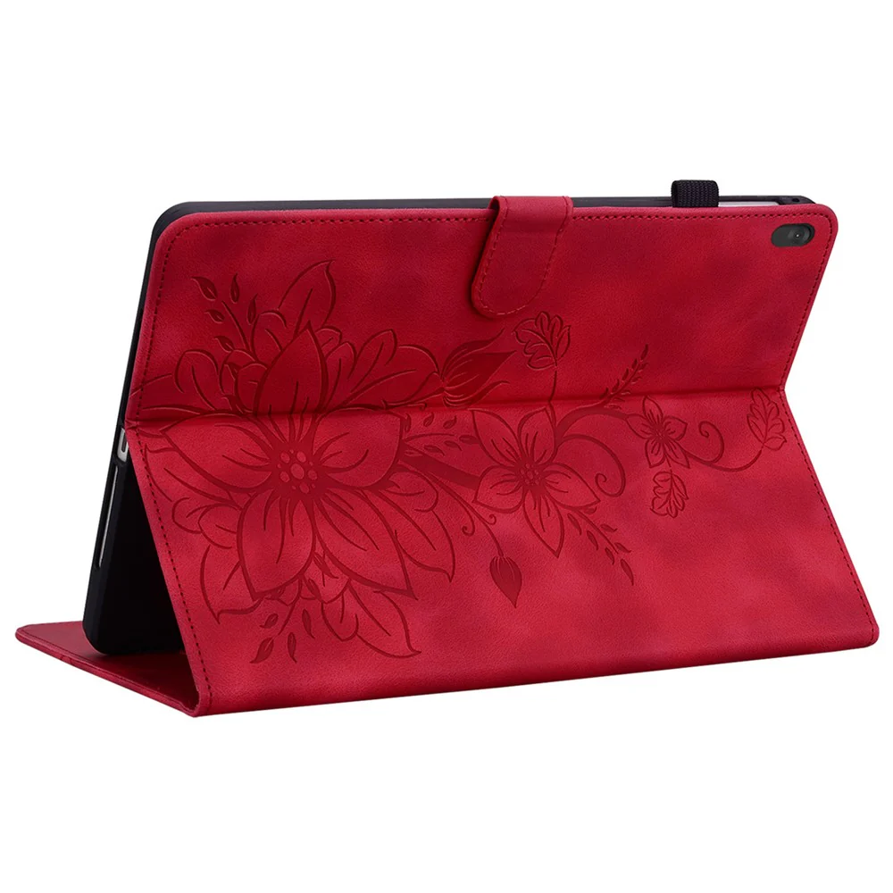 For Lenovo Tab M10 TB-X605F Tablet Case Leather Lily Flower Imprint Cover with Card Slots - Red - Image 4
