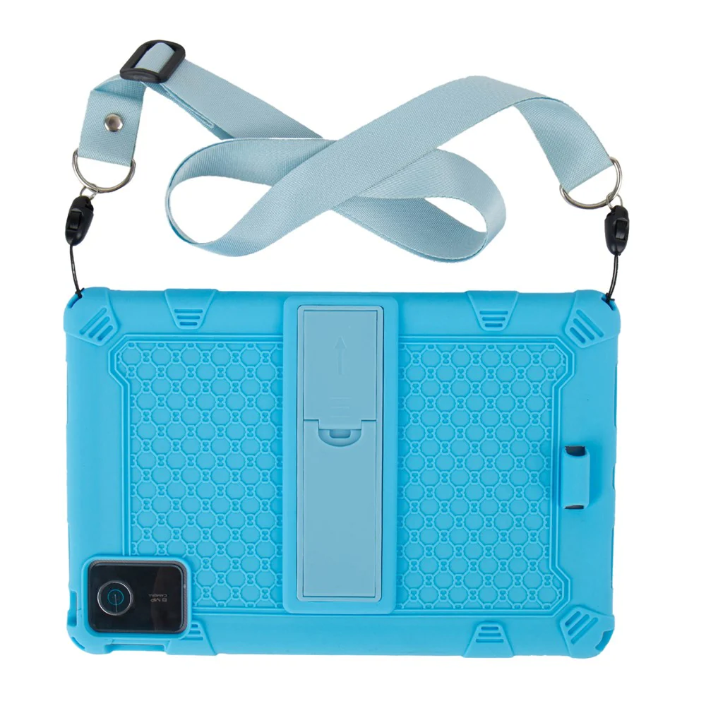 For Lenovo Tab M11 Case Retro Textured PC Kickstand Silicone Tablet Cover with Shoulder Strap - Baby Blue - Image 4