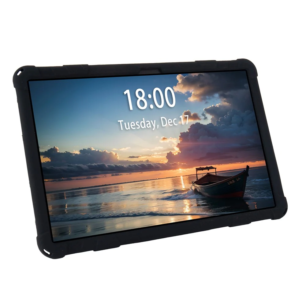 For Lenovo Tab M11 Case Retro Textured PC Kickstand Silicone Tablet Cover with Shoulder Strap - Black - Image 2