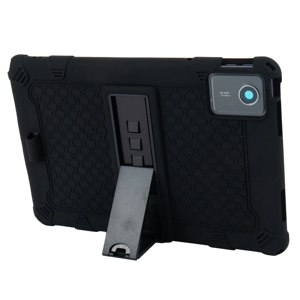 For Lenovo Tab M11 Case Retro Textured PC Kickstand Silicone Tablet Cover with Shoulder Strap - Black - Image 3