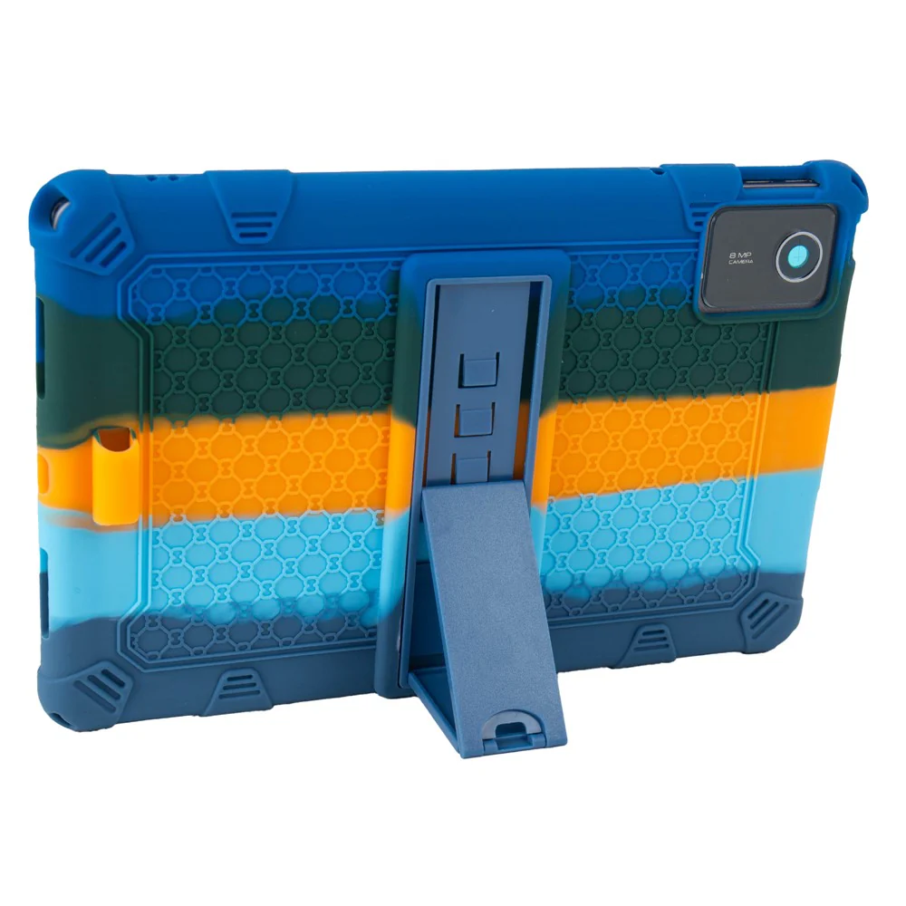 For Lenovo Tab M11 Case Retro Textured PC Kickstand Silicone Tablet Cover with Shoulder Strap - Colorful Dark Blue - Image 3
