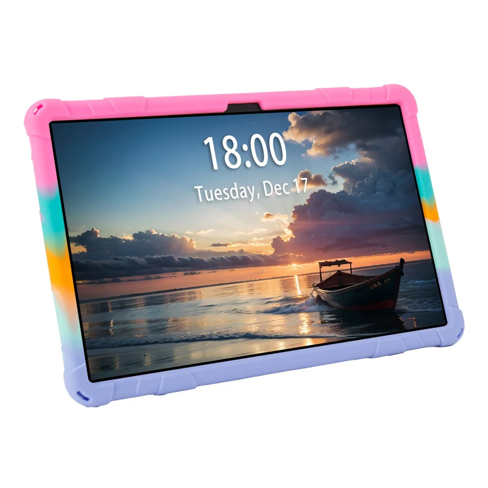 For Lenovo Tab M11 Case Retro Textured PC Kickstand Silicone Tablet Cover with Shoulder Strap - Colorful Pink - Image 3