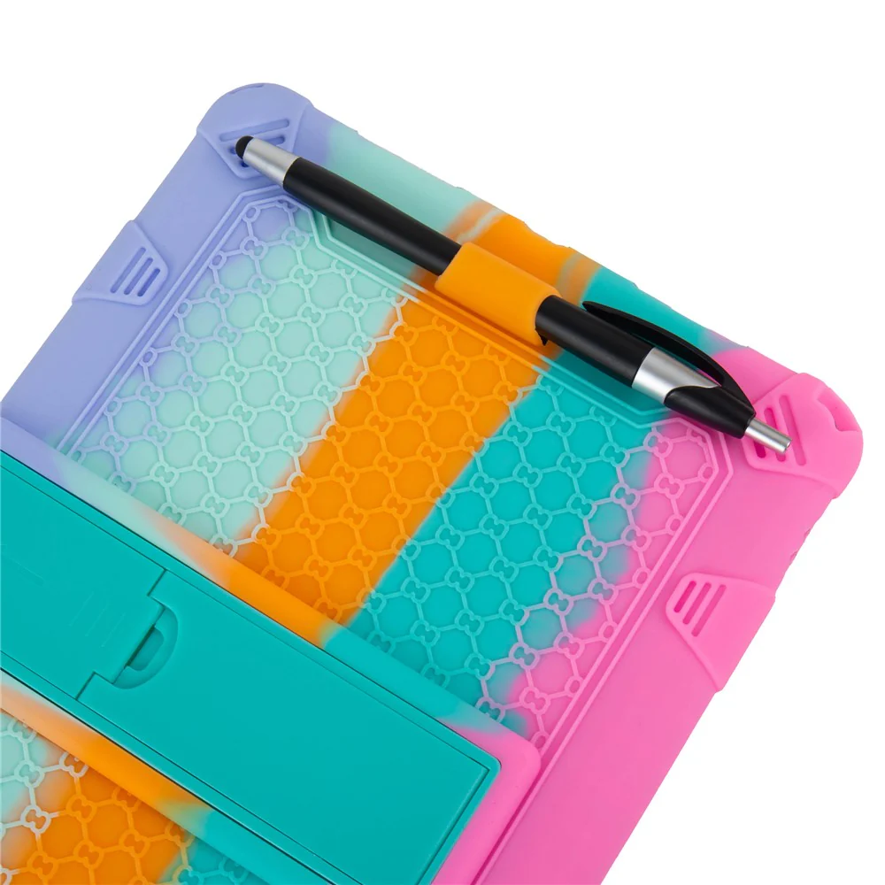 For Lenovo Tab M11 Case Retro Textured PC Kickstand Silicone Tablet Cover with Shoulder Strap - Colorful Pink - Image 4