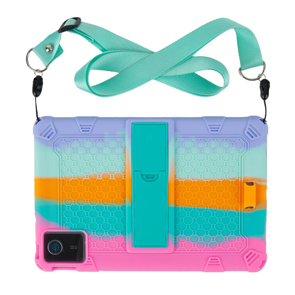 For Lenovo Tab M11 Case Retro Textured PC Kickstand Silicone Tablet Cover with Shoulder Strap - Colorful Pink - Image 7
