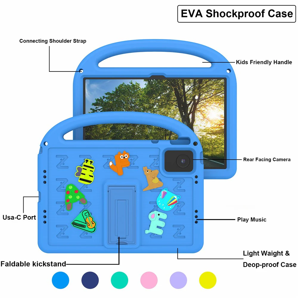 For Lenovo Tab M11 Kickstand Case Cartoon Design Anti-Drop EVA+PC Tablet Cover with Strap - Blue - Image 5