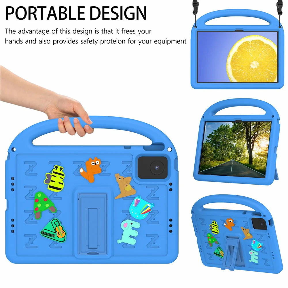 For Lenovo Tab M11 Kickstand Case Cartoon Design Anti-Drop EVA+PC Tablet Cover with Strap - Blue - Image 6