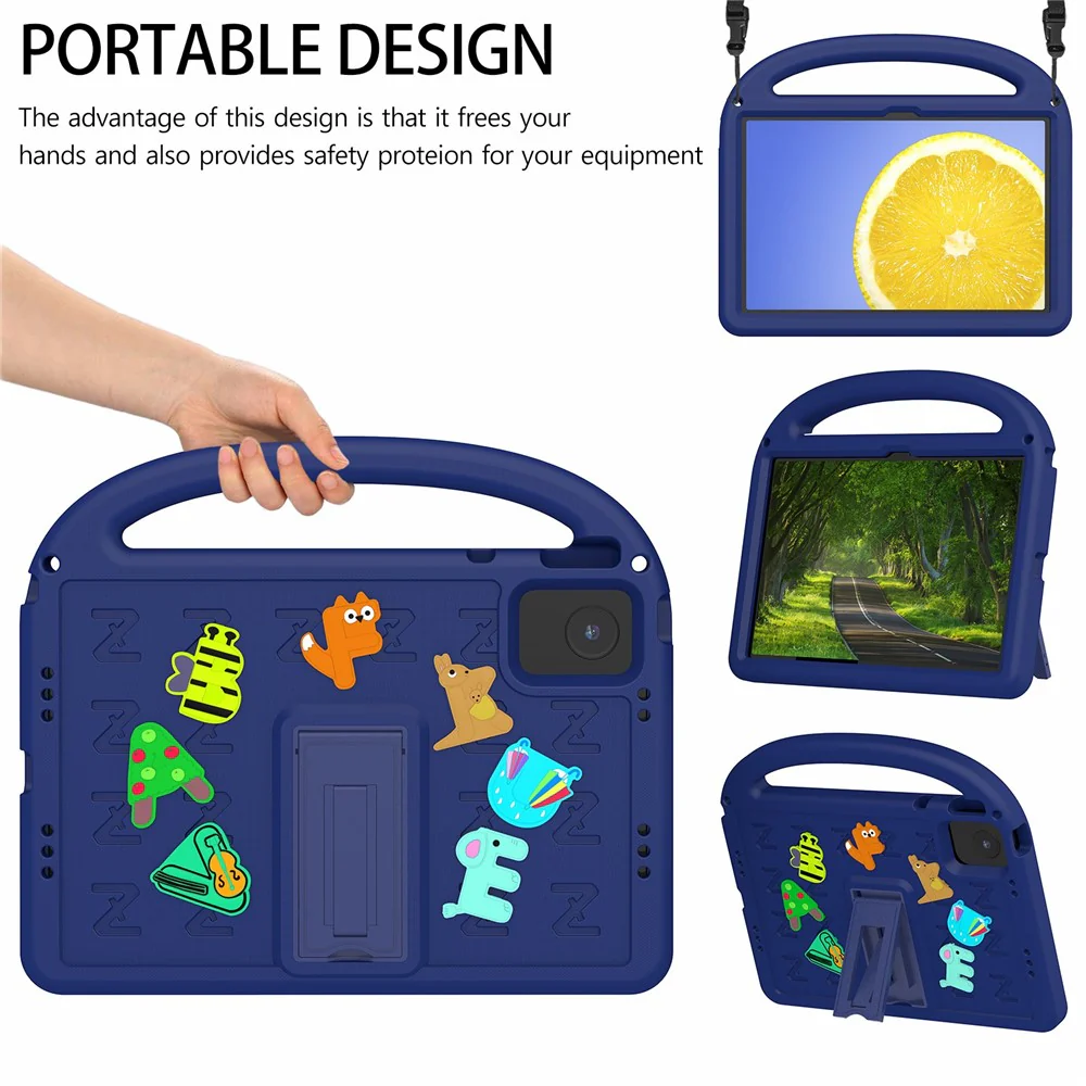 For Lenovo Tab M11 Kickstand Case Cartoon Design Anti-Drop EVA+PC Tablet Cover with Strap - Navy Blue - Image 6