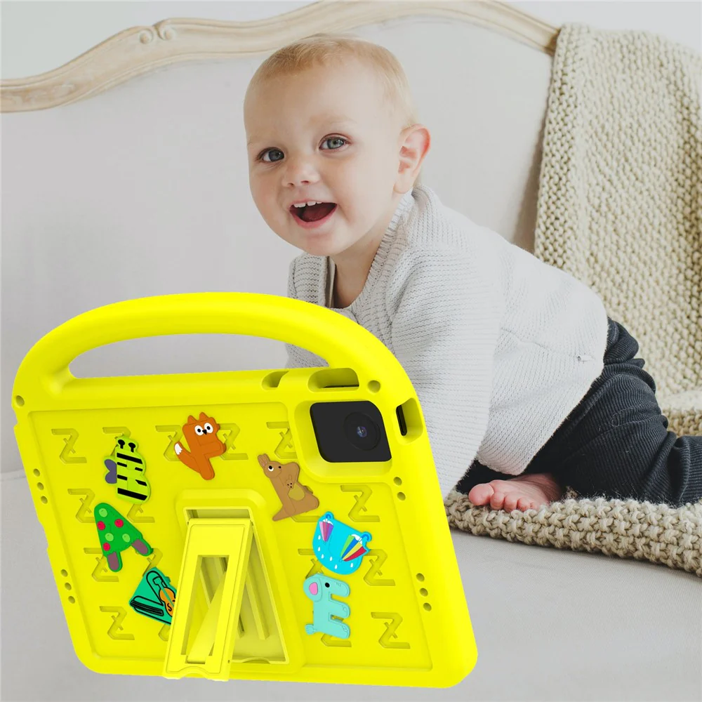 For Lenovo Tab M11 Kickstand Case Cartoon Design Anti-Drop EVA+PC Tablet Cover with Strap - Yellow - Image 7