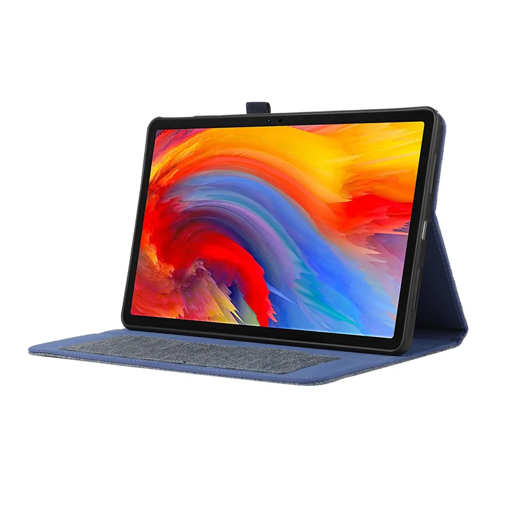 For Lenovo Tab M11 Plus Leather Case Card Holder Cloth Texture Tablet Stand Cover - Blue - Image 3