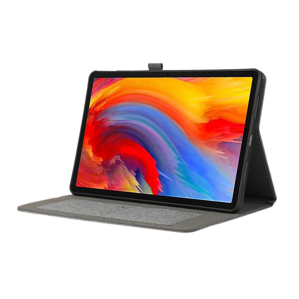 For Lenovo Tab M11 Plus Leather Case Card Holder Cloth Texture Tablet Stand Cover - Grey - Image 3