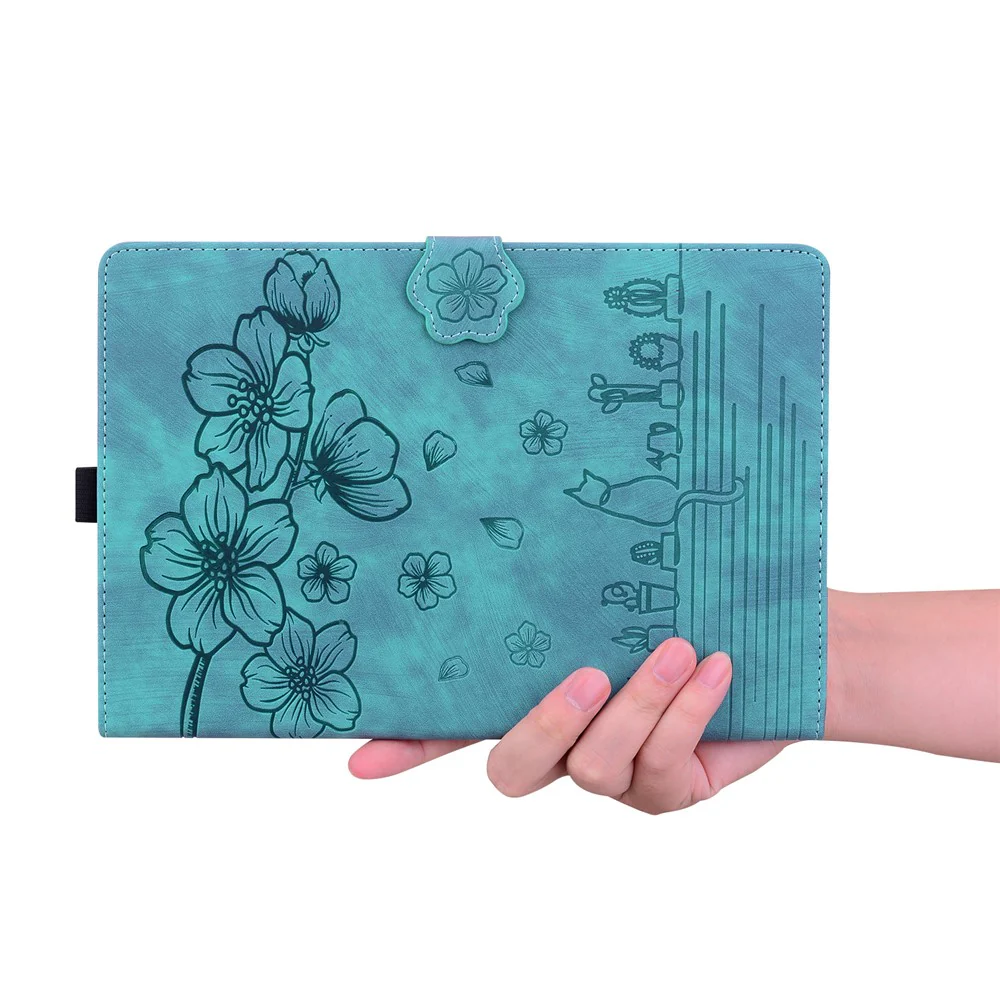 For Lenovo Tab M11 Plus / Tab K11 Plus Case Leather Stand Tablet Cover Flower Cat Card Slots - Green - Image 6
