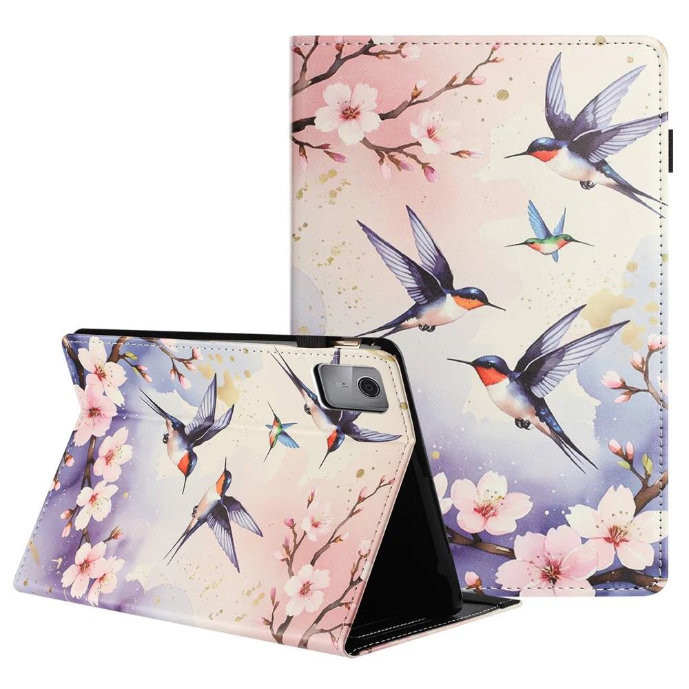 For Lenovo Tab M11 Tablet Case Litchi Texture Pattern Printing Leather Cover Auto Sleep / Wake with Card Holder - Plum Swallow