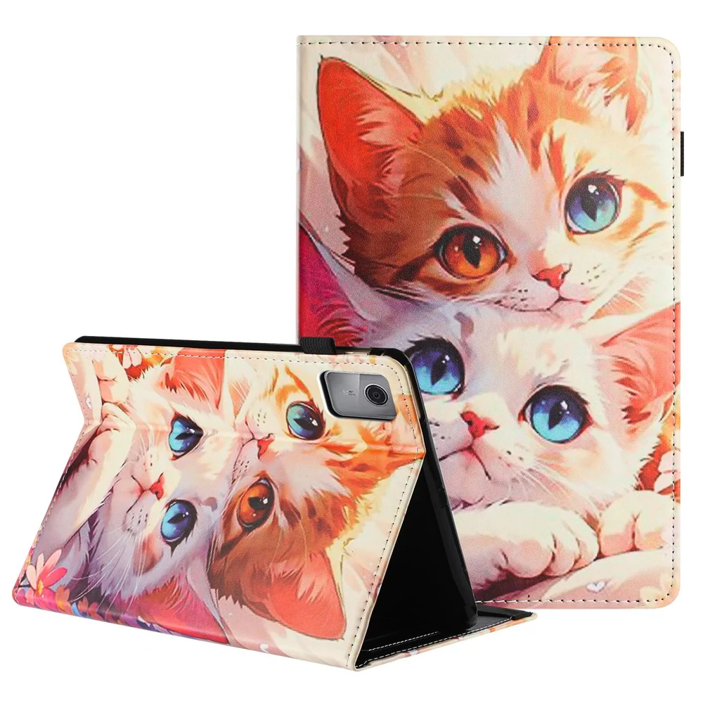 For Lenovo Tab M11 Tablet Case Litchi Texture Pattern Printing Leather Cover Auto Sleep / Wake with Card Holder - Two Cats