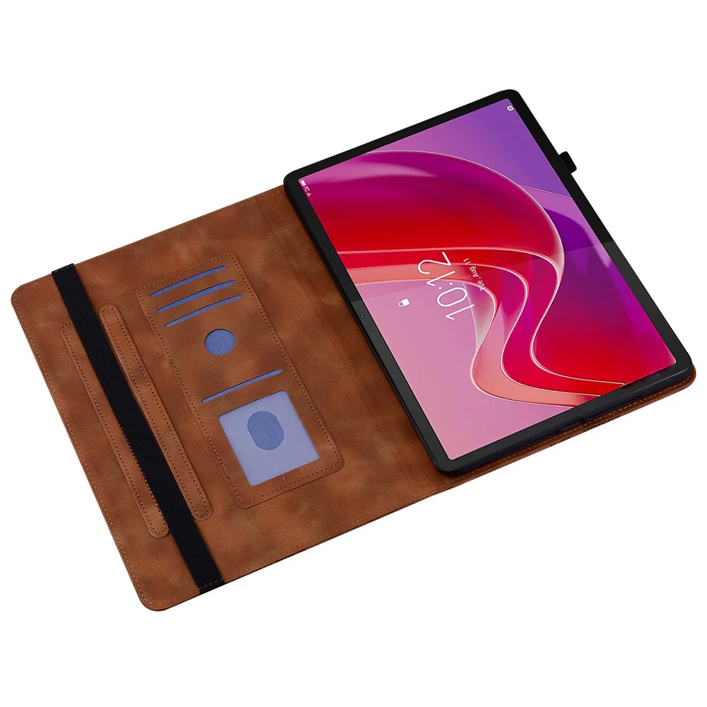 For Lenovo Tab M11 (TB-330FC)  /  Xiaoxin Pad 11 2024 (TB-331FC) Leather Case Heart Imprint Foldable Stand Card Slot Stylus Holder Tablet Cover - Brown - Image 2