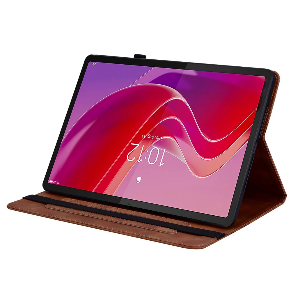 For Lenovo Tab M11 (TB-330FC)  /  Xiaoxin Pad 11 2024 (TB-331FC) Leather Case Heart Imprint Foldable Stand Card Slot Stylus Holder Tablet Cover - Brown - Image 3