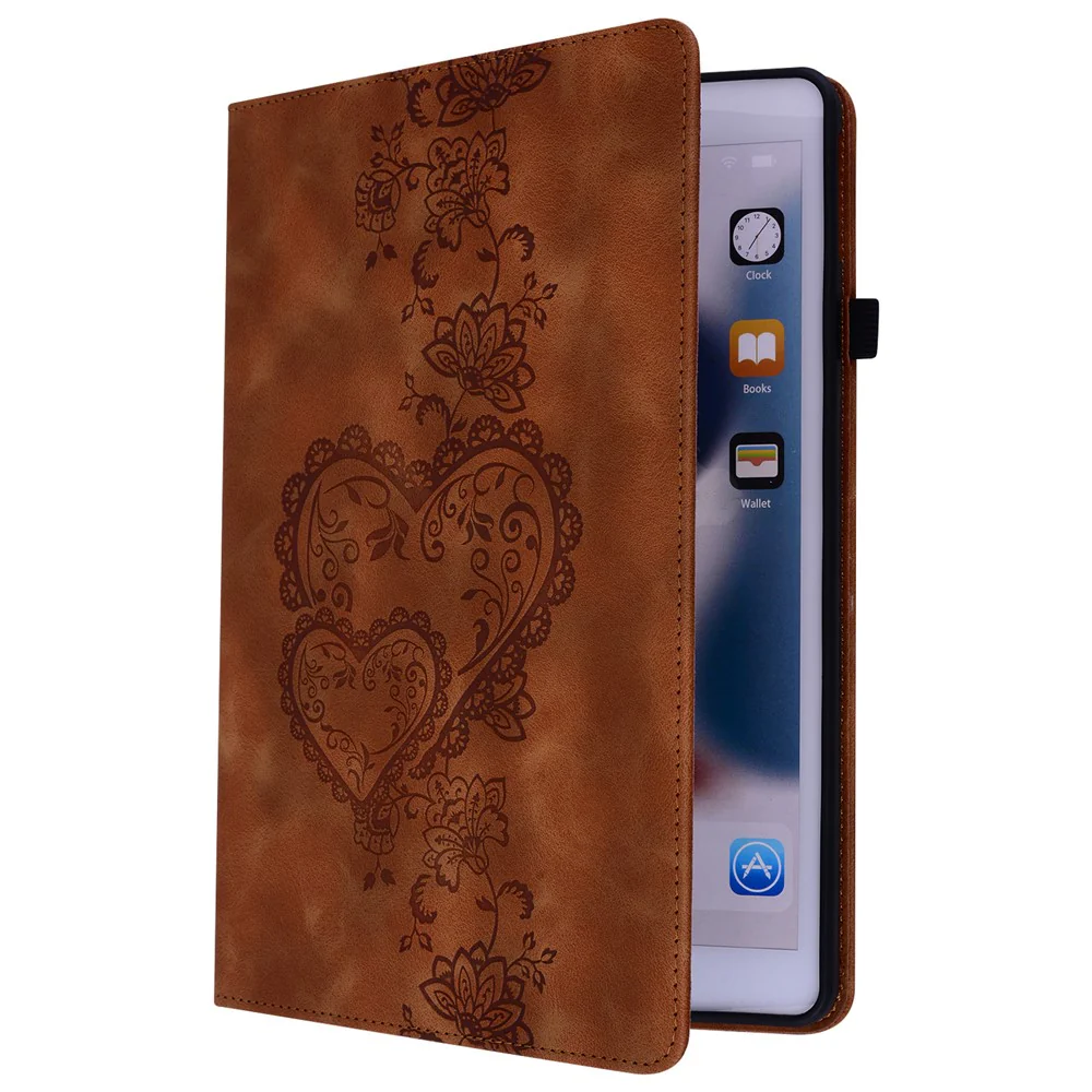 For Lenovo Tab M11 (TB-330FC)  /  Xiaoxin Pad 11 2024 (TB-331FC) Leather Case Heart Imprint Foldable Stand Card Slot Stylus Holder Tablet Cover - Brown - Image 7