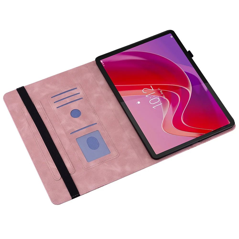 For Lenovo Tab M11 (TB-330FC)  /  Xiaoxin Pad 11 2024 (TB-331FC) Leather Case Heart Imprint Foldable Stand Card Slot Stylus Holder Tablet Cover - Pink - Image 2