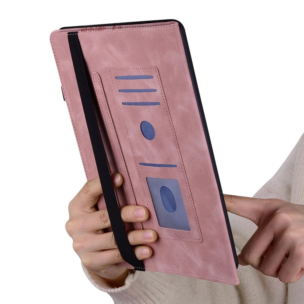 For Lenovo Tab M11 (TB-330FC)  /  Xiaoxin Pad 11 2024 (TB-331FC) Leather Case Heart Imprint Foldable Stand Card Slot Stylus Holder Tablet Cover - Pink - Image 5