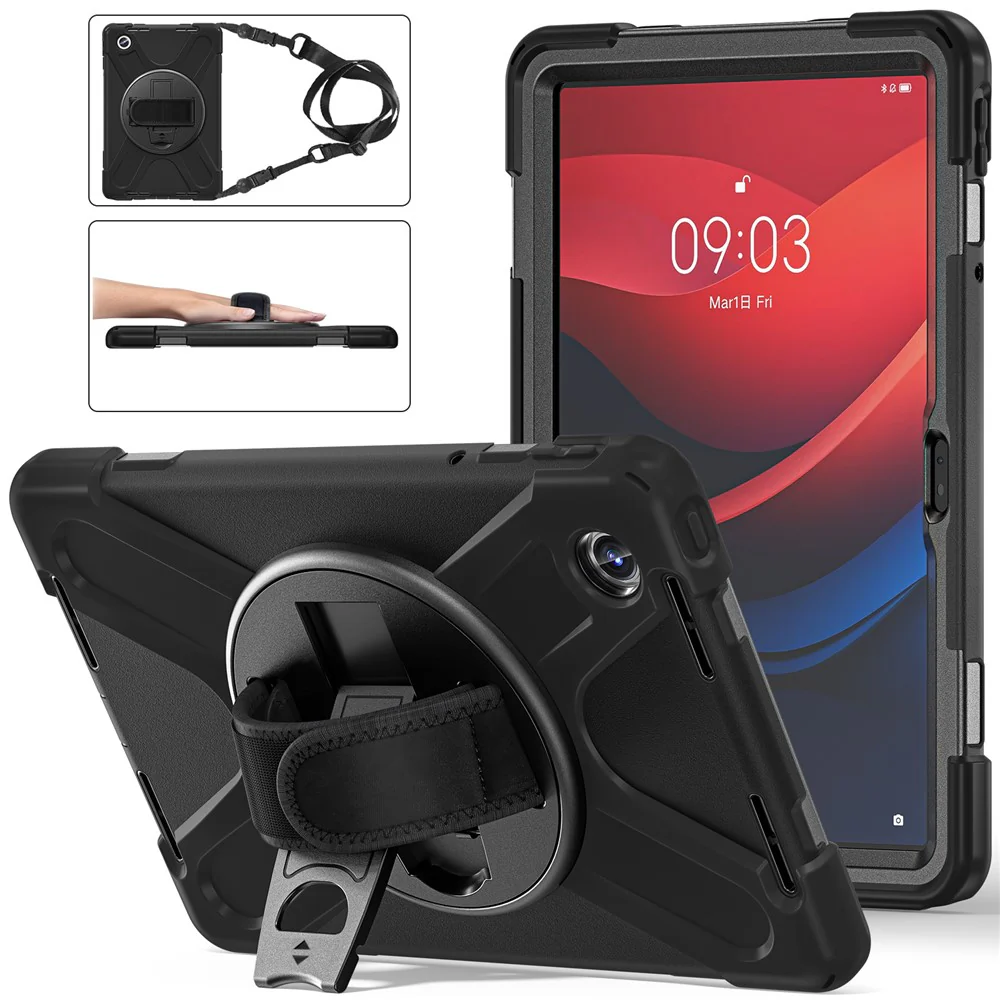 For Lenovo Tab M11 TB-330FU / 331FC / Xiaoxin Pad 11 2024 Case PC+Silicone Tablet Cover with Shoulder Strap - Black - Image 2
