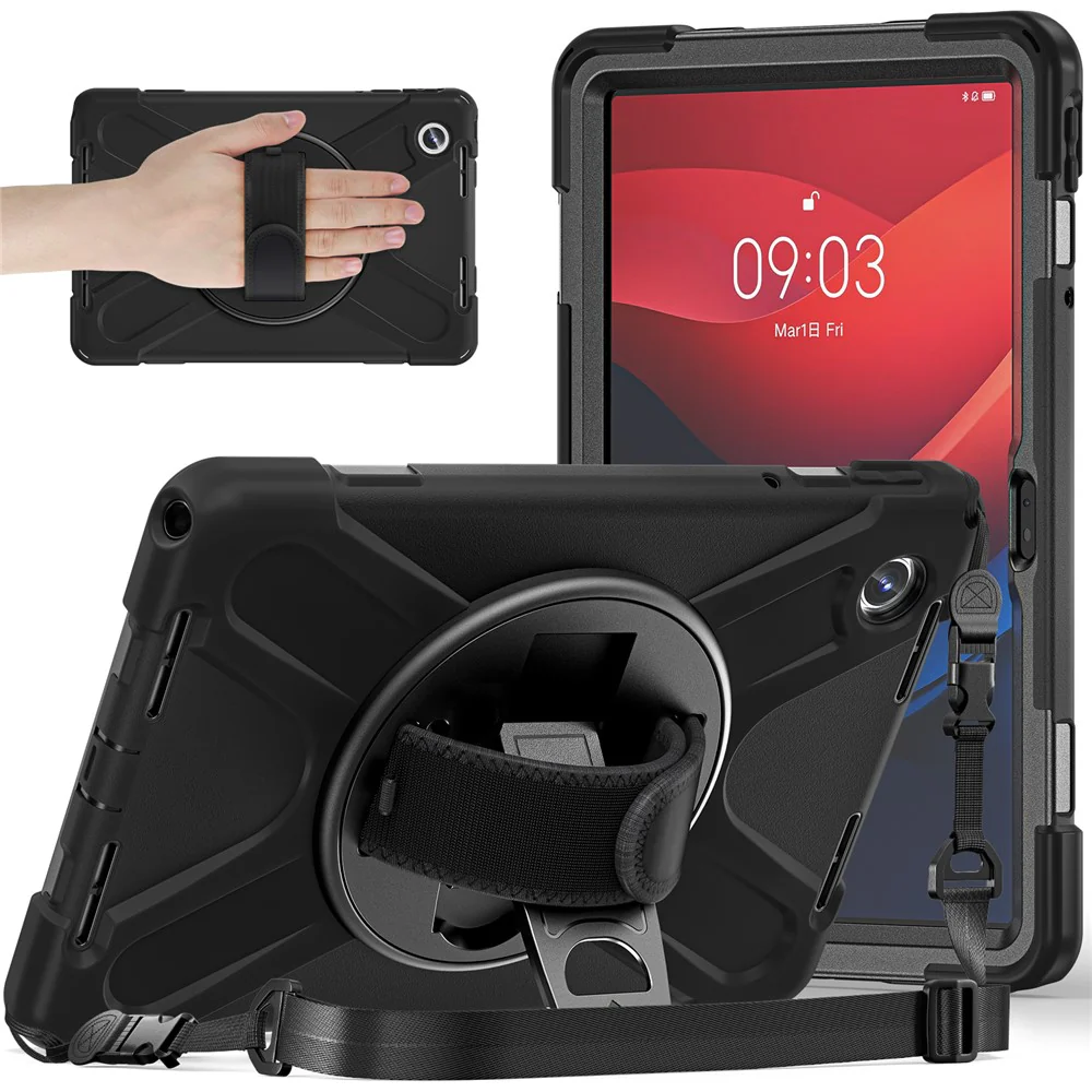 For Lenovo Tab M11 TB-330FU / 331FC / Xiaoxin Pad 11 2024 Case PC+Silicone Tablet Cover with Shoulder Strap - Black - Image 3