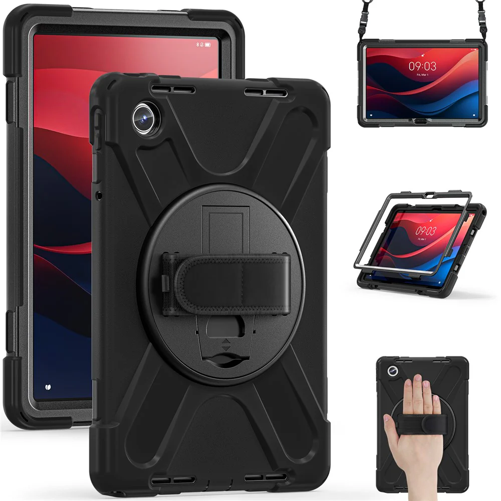 For Lenovo Tab M11 TB-330FU / 331FC / Xiaoxin Pad 11 2024 Case PC+Silicone Tablet Cover with Shoulder Strap - Black - Image 4