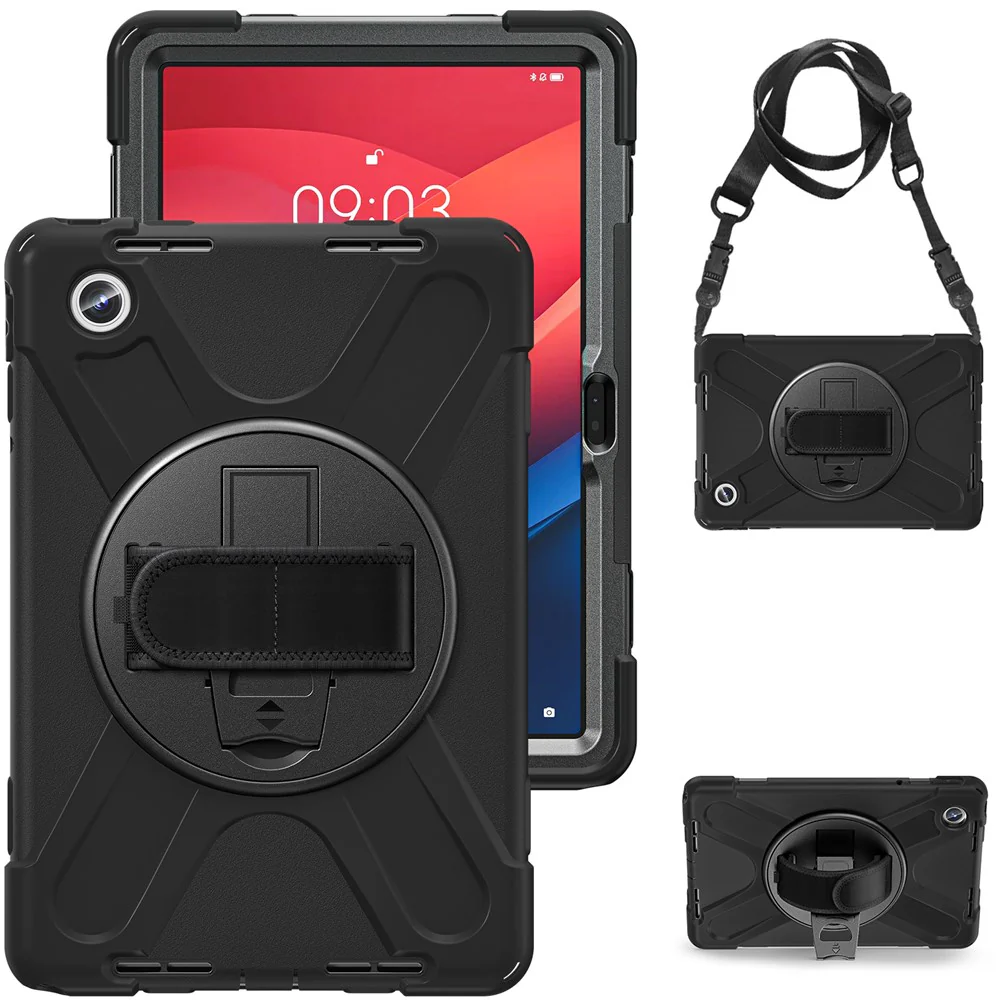 For Lenovo Tab M11 TB-330FU / 331FC / Xiaoxin Pad 11 2024 Case PC+Silicone Tablet Cover with Shoulder Strap - Black - Image 5