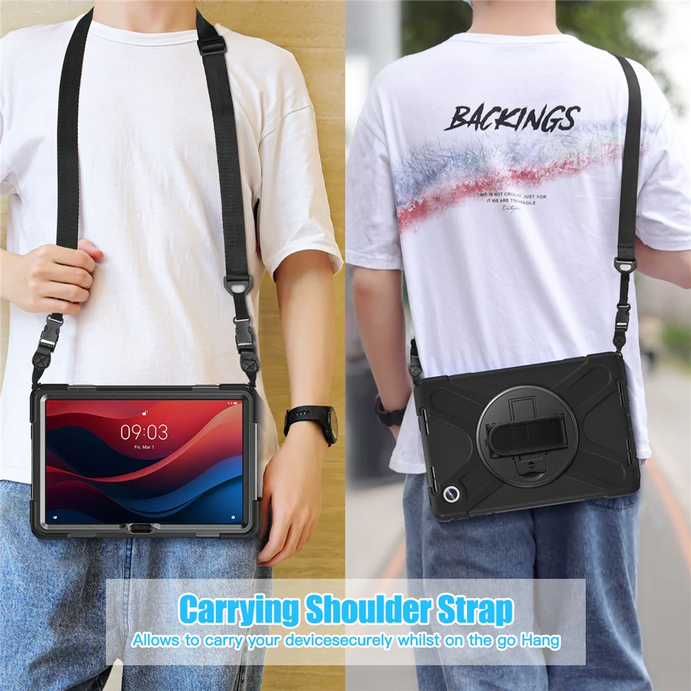 For Lenovo Tab M11 TB-330FU / 331FC / Xiaoxin Pad 11 2024 Case PC+Silicone Tablet Cover with Shoulder Strap - Black - Image 7