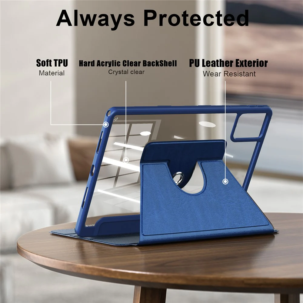 For Lenovo Tab M11 TB330 / Xiaoxin Pad 11 2024 Case Rotate Stand PU Leather+Acrylic+TPU Tablet Cover - Blue - Image 6