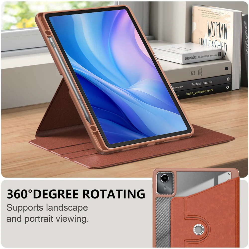 For Lenovo Tab M11 TB330 / Xiaoxin Pad 11 2024 Case Rotate Stand PU Leather+Acrylic+TPU Tablet Cover - Brown - Image 2
