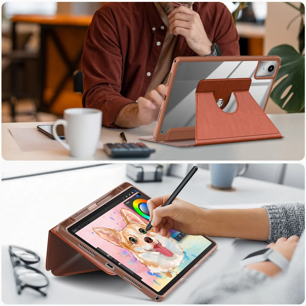 For Lenovo Tab M11 TB330 / Xiaoxin Pad 11 2024 Case Rotate Stand PU Leather+Acrylic+TPU Tablet Cover - Brown - Image 4