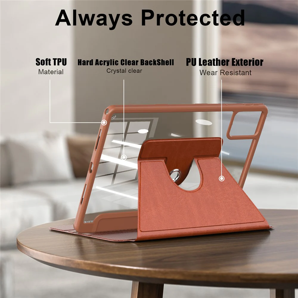 For Lenovo Tab M11 TB330 / Xiaoxin Pad 11 2024 Case Rotate Stand PU Leather+Acrylic+TPU Tablet Cover - Brown - Image 6