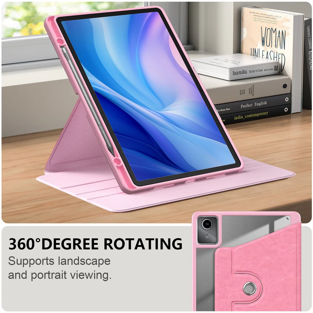 For Lenovo Tab M11 TB330 / Xiaoxin Pad 11 2024 Case Rotate Stand PU Leather+Acrylic+TPU Tablet Cover - Pink - Image 2