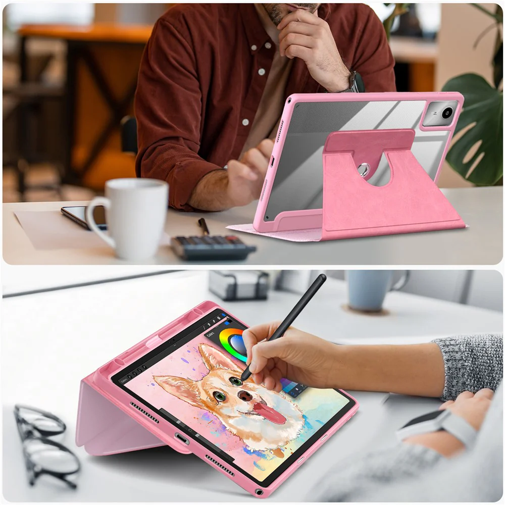 For Lenovo Tab M11 TB330 / Xiaoxin Pad 11 2024 Case Rotate Stand PU Leather+Acrylic+TPU Tablet Cover - Pink - Image 4