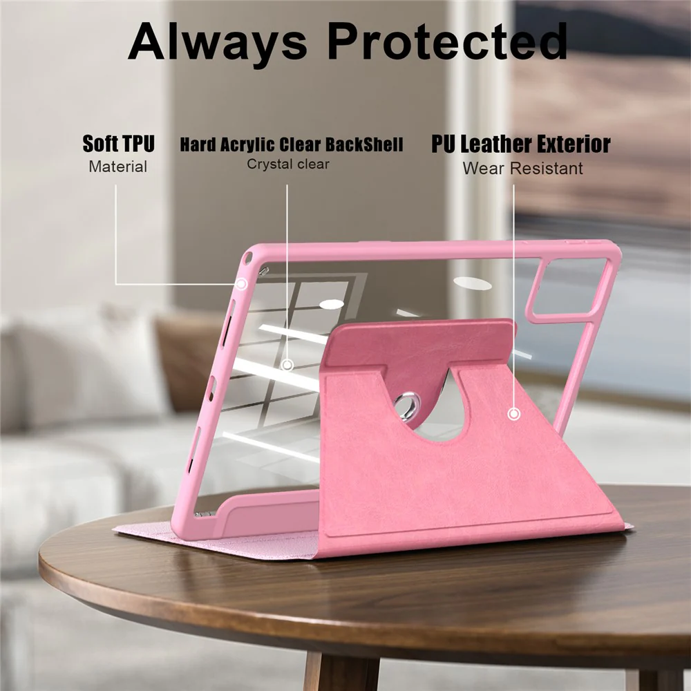 For Lenovo Tab M11 TB330 / Xiaoxin Pad 11 2024 Case Rotate Stand PU Leather+Acrylic+TPU Tablet Cover - Pink - Image 6