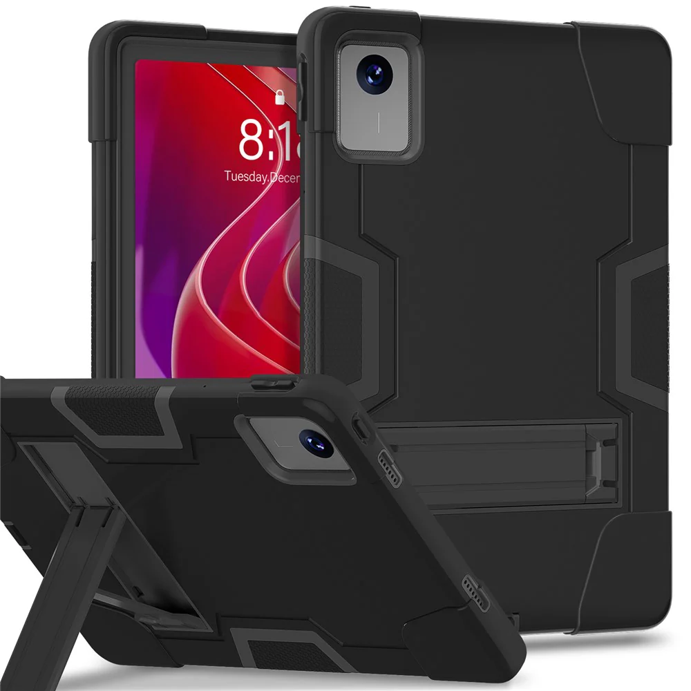For Lenovo Tab M11 TB330FU / TB330XU / Xiaoxin Pad 11 2024 Case Robot Style Silicone + PC Kickstand Tablet Cover - Black